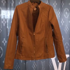 Ana faux leather jacket medium new with tags brown